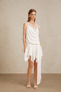Thérèse White Draped Lace Panel Mini Dress