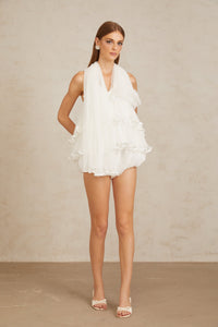 Ella White Ruffled Tulle Top & Shorts Co-ord Set