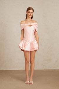 Colette Pink Shawl Satin Mini Dress