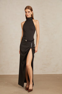 Uranie Black Gathered Halterneck Maxi Dress