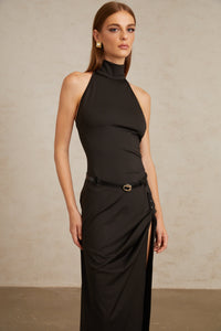 Uranie Black Gathered Halterneck Maxi Dress
