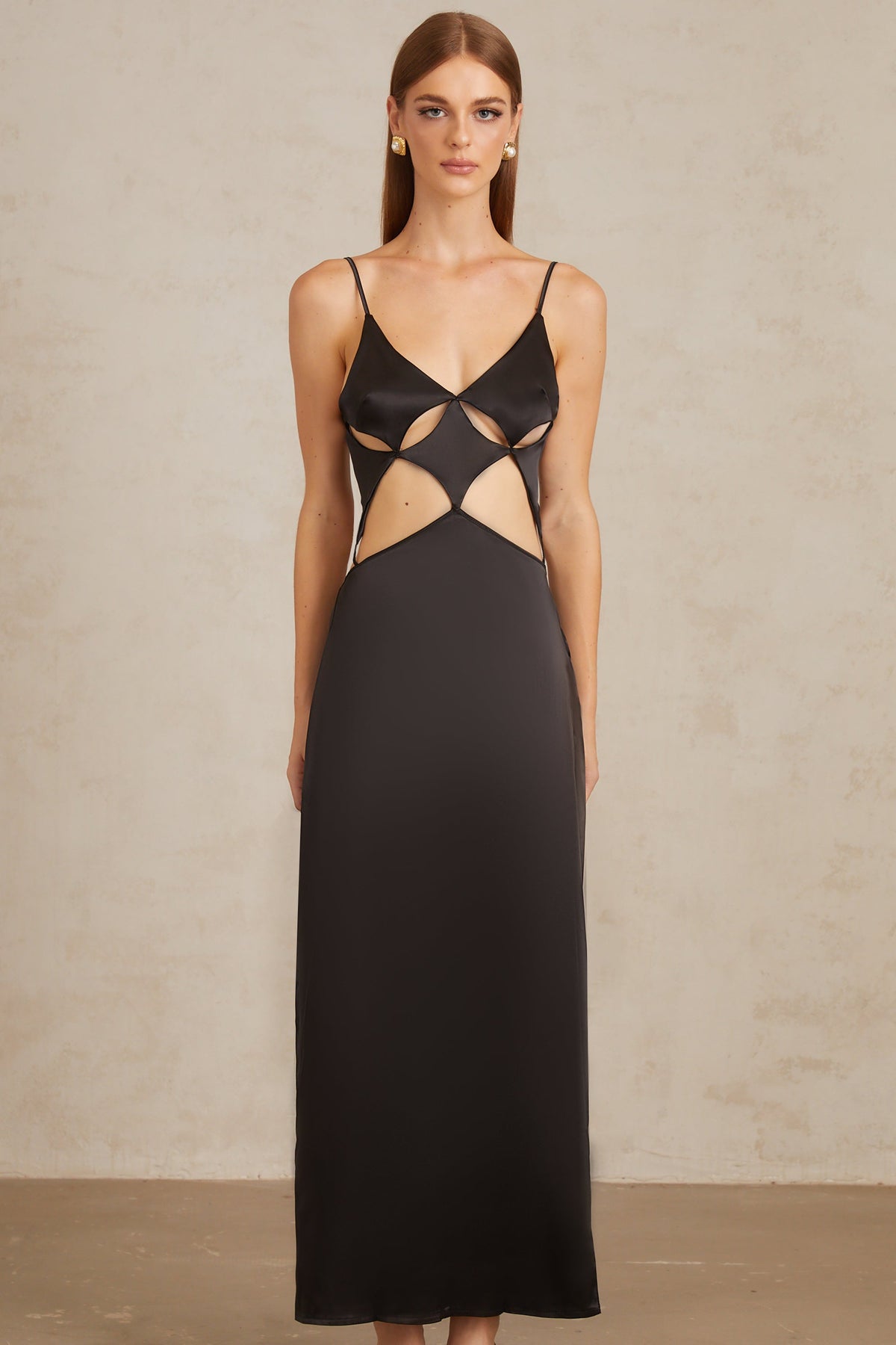 Noire Black Tie-Detail Cutout Maxi Gown