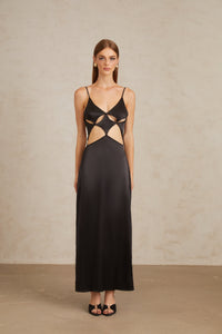 Noire Black Tie-Detail Cutout Maxi Gown