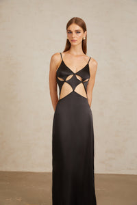 Noire Black Tie-Detail Cutout Maxi Gown