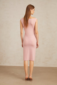 Aada Pink Fitted 3D Petal Midi Dress