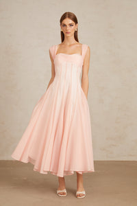 Érasme Pink Flounced Midi Dress