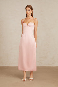 Ida Pink Floral Satin Midi Dress
