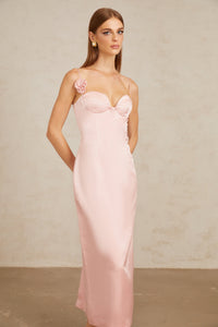 Ida Pink Floral Satin Midi Dress