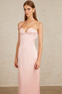 Ida Pink Floral Satin Midi Dress