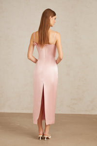 Ida Pink Floral Satin Midi Dress