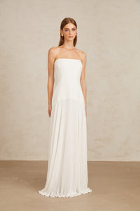 Helena White Off-Shoulder Tulle Panel Maxi Gown