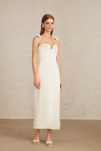 Ida White Floral Satin Midi Dress