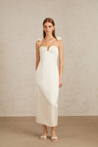 Ida White Floral Satin Midi Dress