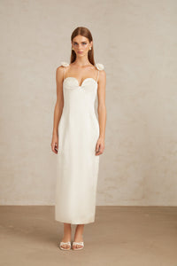 Ida White Floral Satin Midi Dress