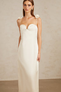 Ida White Floral Satin Midi Dress