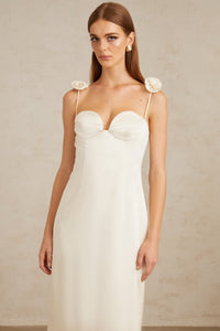 Ida White Floral Satin Midi Dress