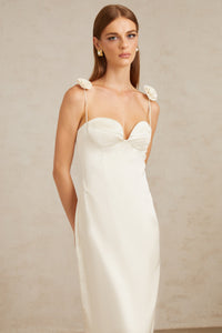 Ida White Floral Satin Midi Dress