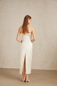 Ida White Floral Satin Midi Dress