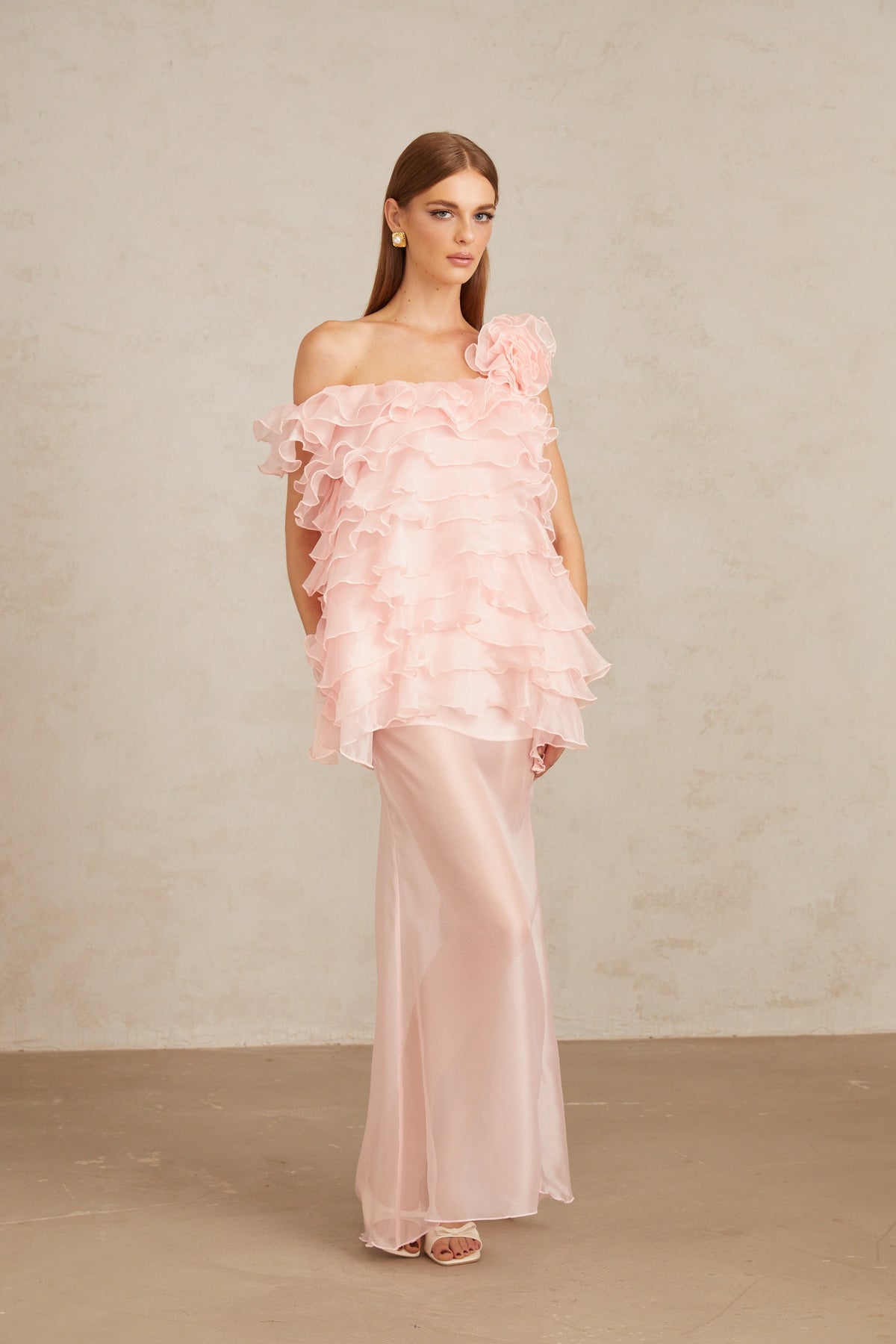 Rosalie Pink Layered Ruffled Floral Dress & Skirt Set