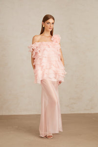 Rosalie Pink Layered Ruffled Floral Dress & Skirt Set