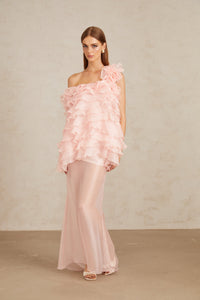 Rosalie Pink Layered Ruffled Floral Dress & Skirt Set