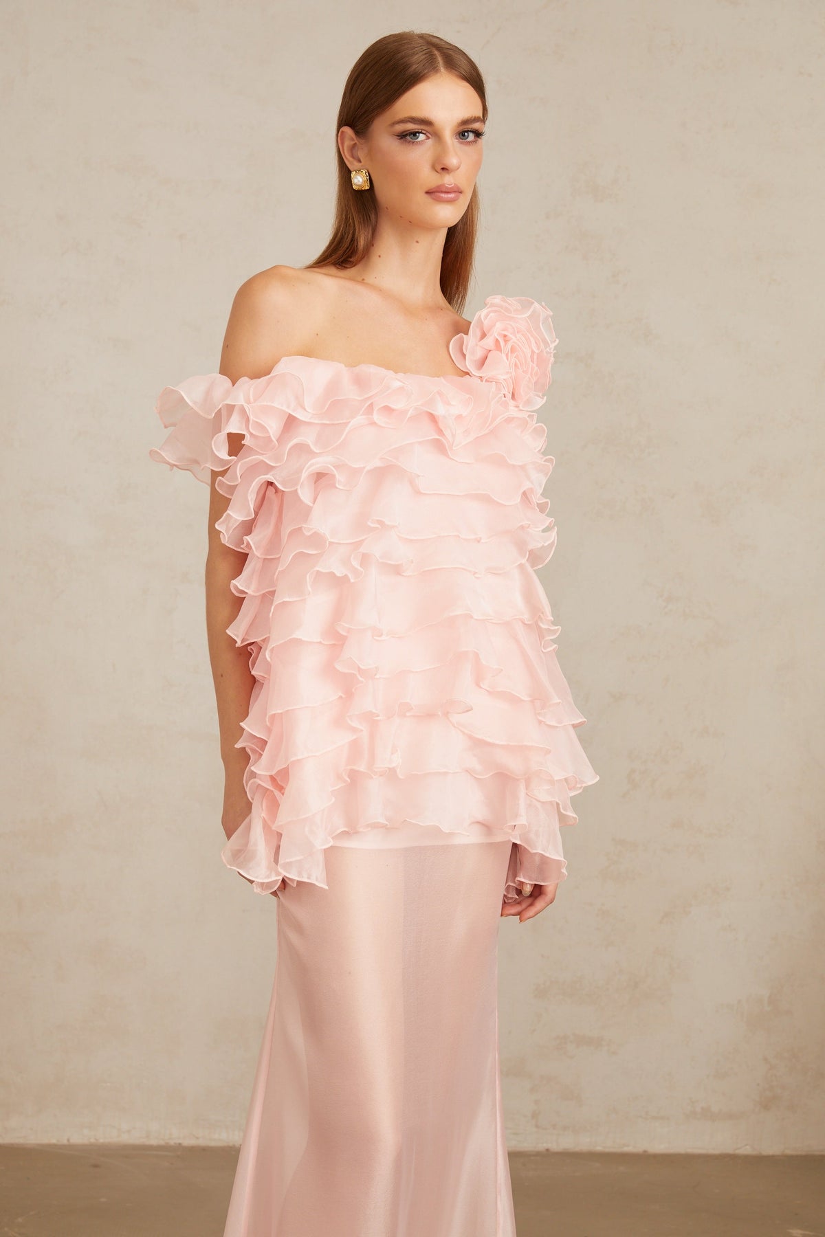 Rosalie Pink Layered Ruffled Floral Dress & Skirt Set