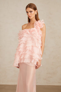 Rosalie Pink Layered Ruffled Floral Dress & Skirt Set