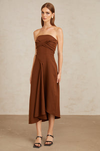 Kyliegh Brown Asymmetrical Off-Shoulder Midi Dress