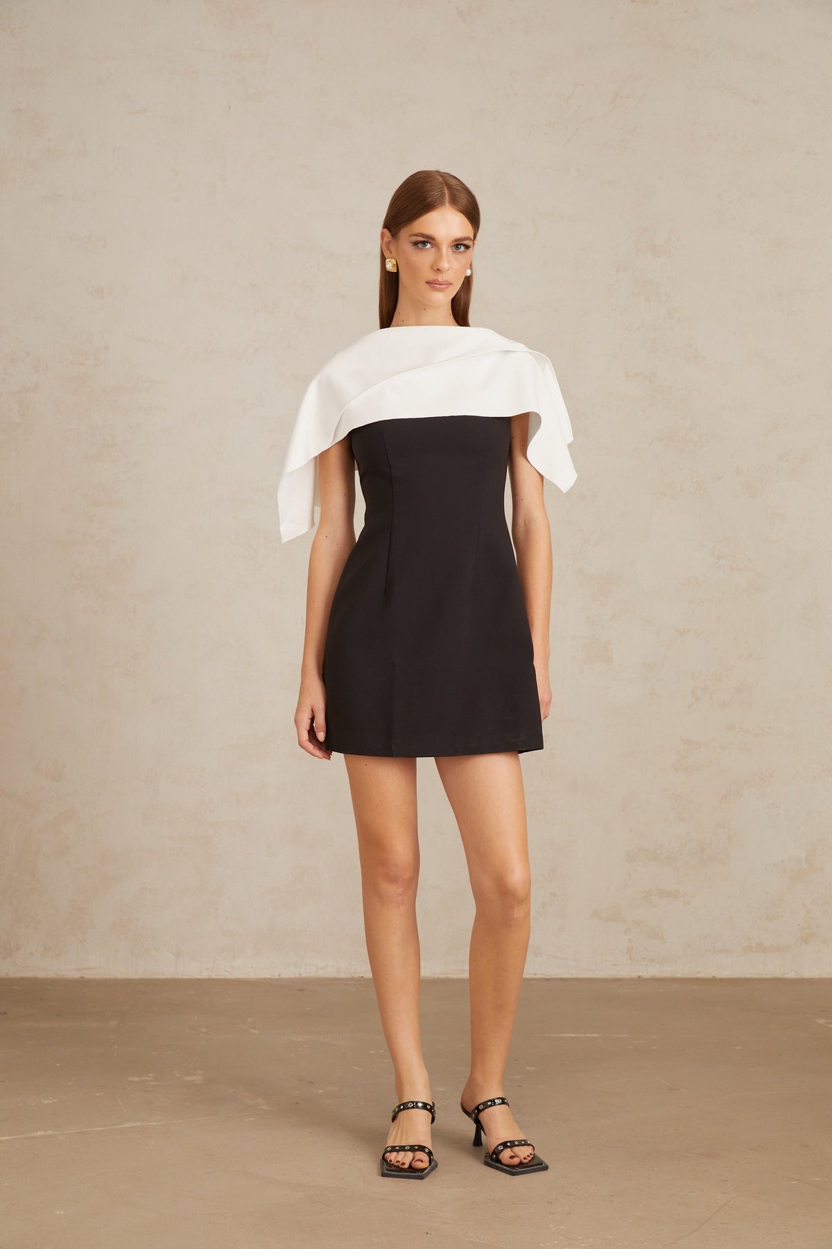 Constance Black A-Line Mini Dress with Cape Detail