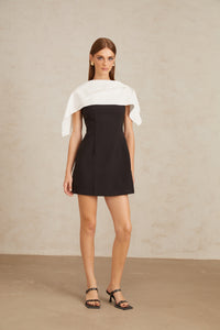 Constance Black A-Line Mini Dress with Cape Detail