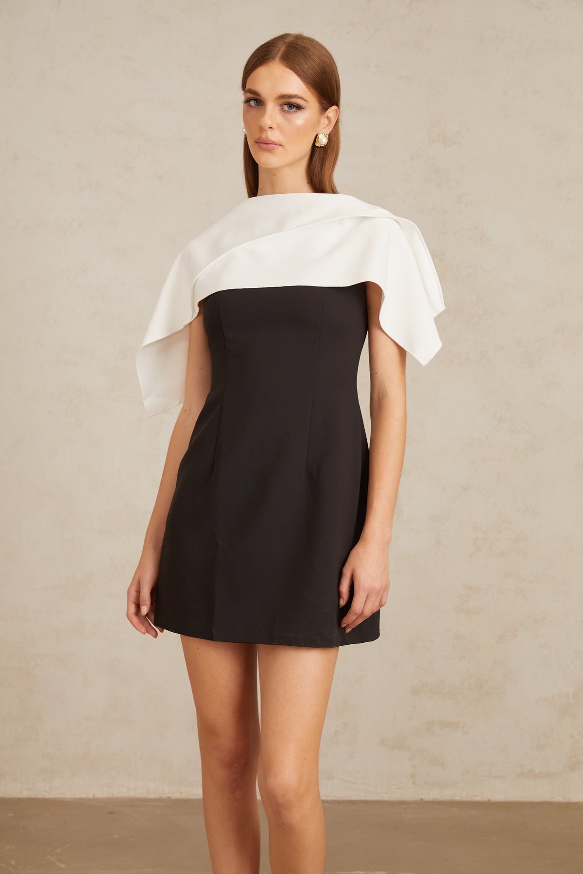 Constance Black A-Line Mini Dress with Cape Detail