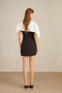 Constance Black A-Line Mini Dress with Cape Detail