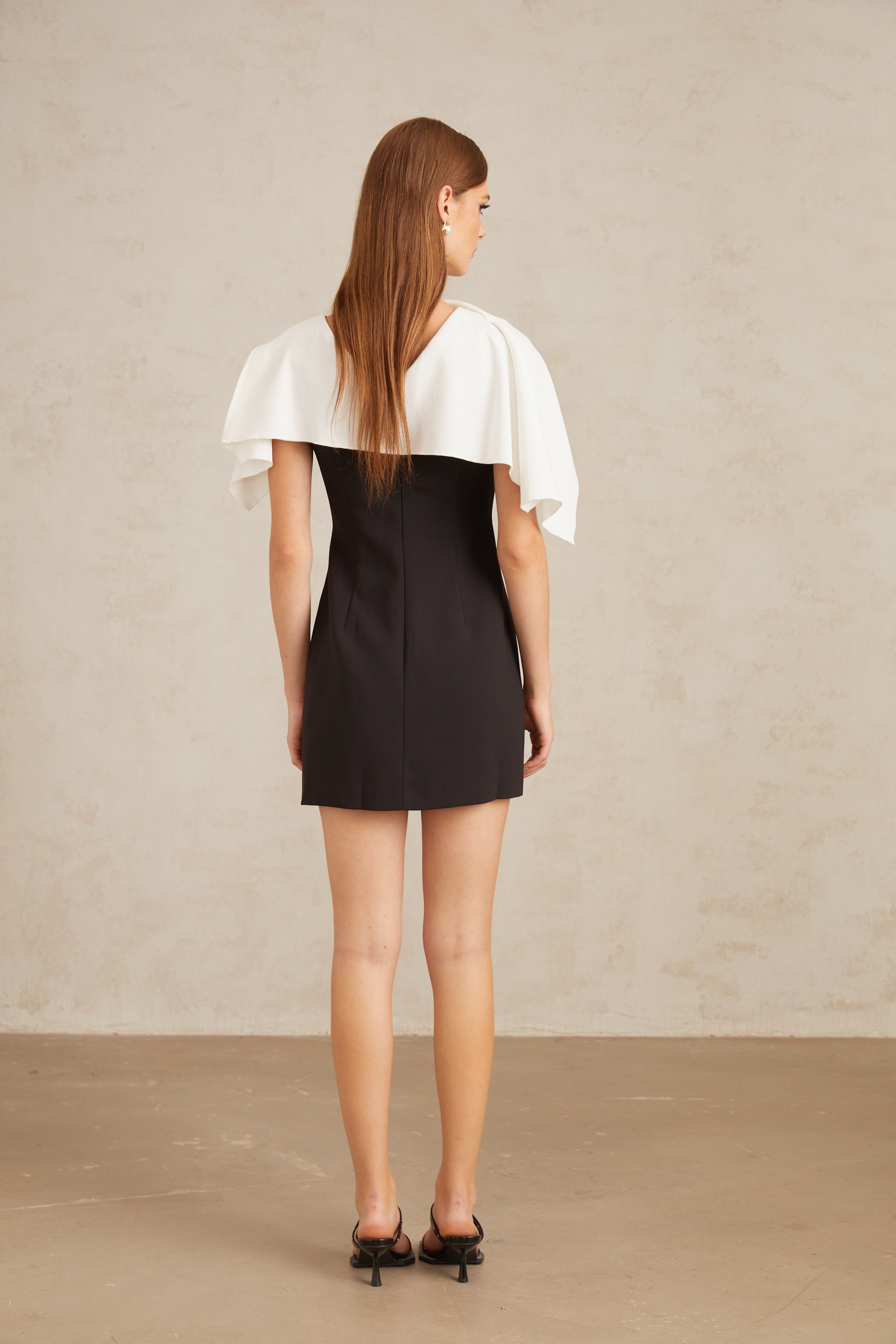 Constance Black A-Line Mini Dress with Cape Detail