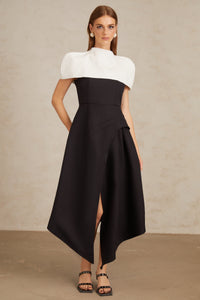 Fabienne Color Block Midi Dress with Shawl Detail