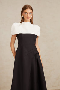 Fabienne Color Block Midi Dress with Shawl Detail