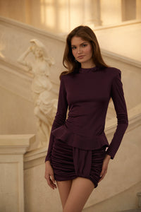 Zelda Burgundy Asymmetrical Bodycon Mini Dress