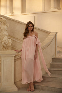 Agathe Pink Braid Detail Pleated Maxi Dress