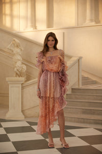 Éva Purple Gradient Floral Lace Midi Dress