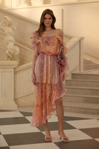 Éva Purple Gradient Floral Lace Midi Dress