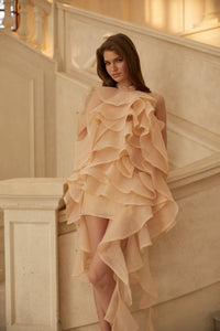 Albane Neutral Tiered Ruffled Tulle Mini Dress