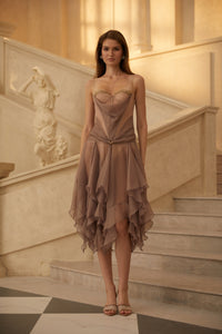 Pétunia Grey Layered Ruffled Midi Dress