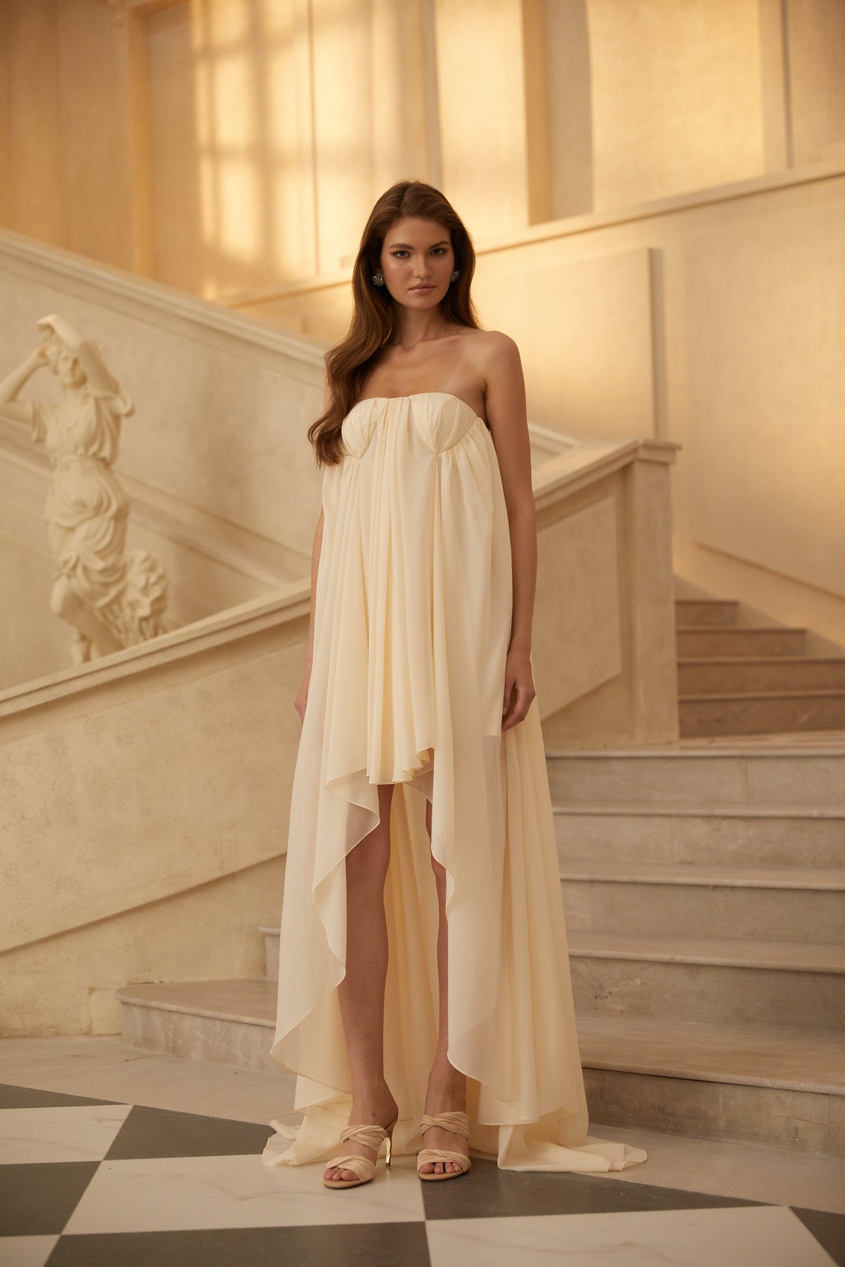 Anneli Beige Mullet Chiffon Midi Dress