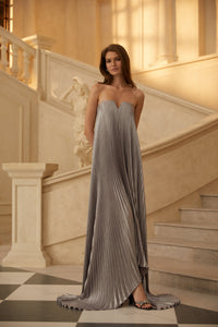Satiné Purple Fully-pleated Maxi Dress