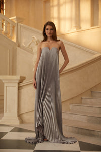 Satiné Purple Fully-pleated Maxi Dress