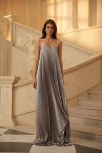 Satiné Purple Fully-pleated Maxi Dress