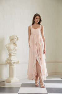 Eos Pink Ruffled Chiffon Maxi Dress