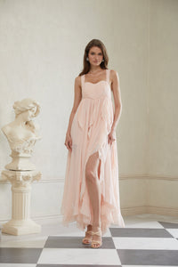 Eos Pink Ruffled Chiffon Maxi Dress