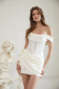 Adèle White Ruched Satin Mini Dress