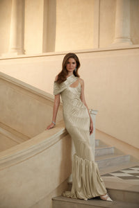 Cecilia Neutral Sea Ammonite Shirred Maxi Dress