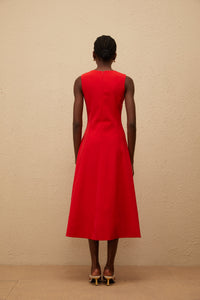 Mackenzie Red Floral Embroidered Midi Dress